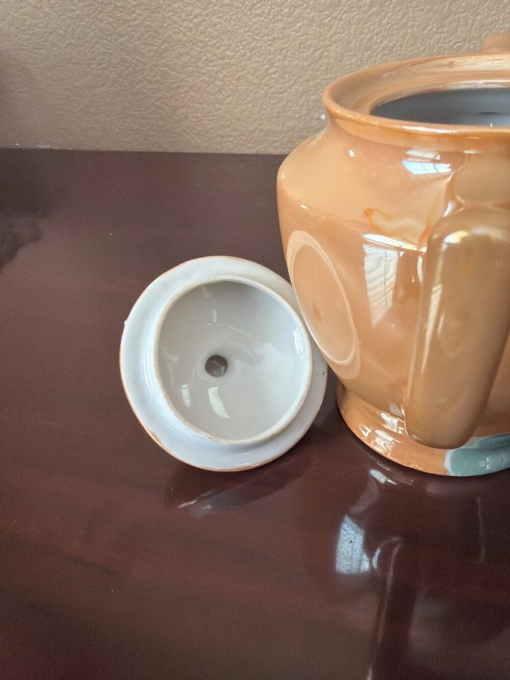Vintage Hand Painted Japanese Peach Lusterware Sugar Bowl & Creamer Set Bluebird - Picture 9 of 12